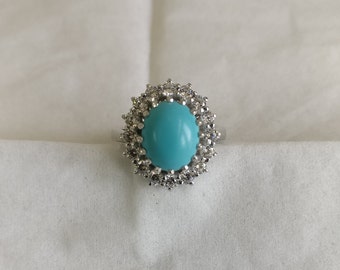 Turquoise & Zirconia Diana Ring, Silver 925, White Rhodium Plated
