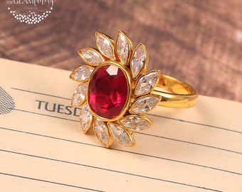 Ruby & AAA Zircon Ring, Silver 925, Real Gold Filled