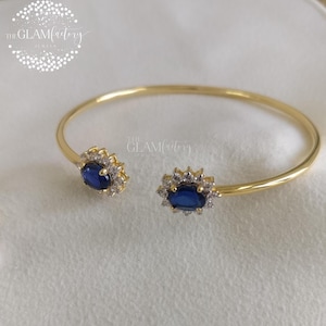 Sapphire & Diamond Bangle/Bracelet, Silver 925, Real Gold 18K Micron Plated