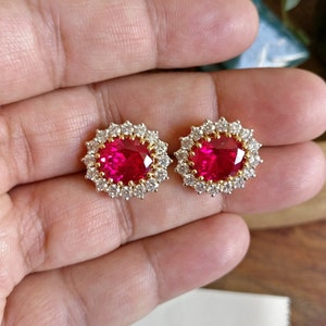 Ruby & Diamond Earring, Silver 925, Real 18K Gold Filled