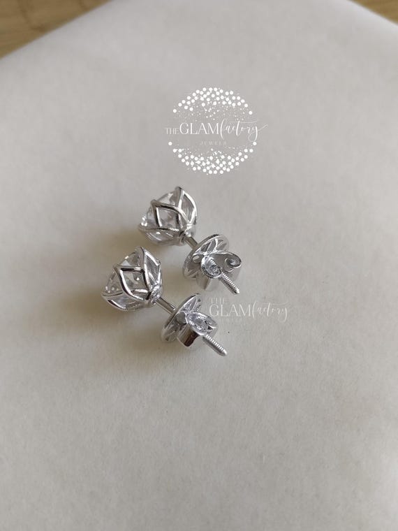 Moissonite Everyday/Office Wear Studs Pair, Silver 925, White Rhodium Plated