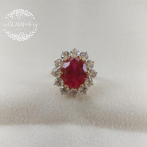 Rubin & Diamant Ring, Silber 925, Weiß rhodiniert, Gelbgold 18K Filled