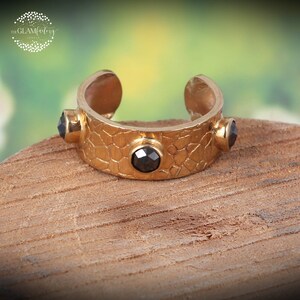 Natural Black Diamond (0.75 Cts) Rose Cut & Silver 925 Band, Patterned, Gold Filled, Adjustable