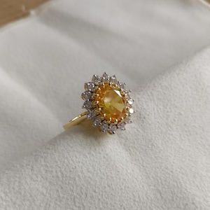 Yellow Sapphire & Diamond Ring, Silver 925, Real 18K Gold Filled