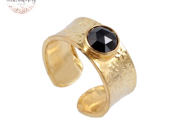 Black Diamond 1.00 Cts Rose Cut Ring, Silver 925, Gold Filled, Adjustable