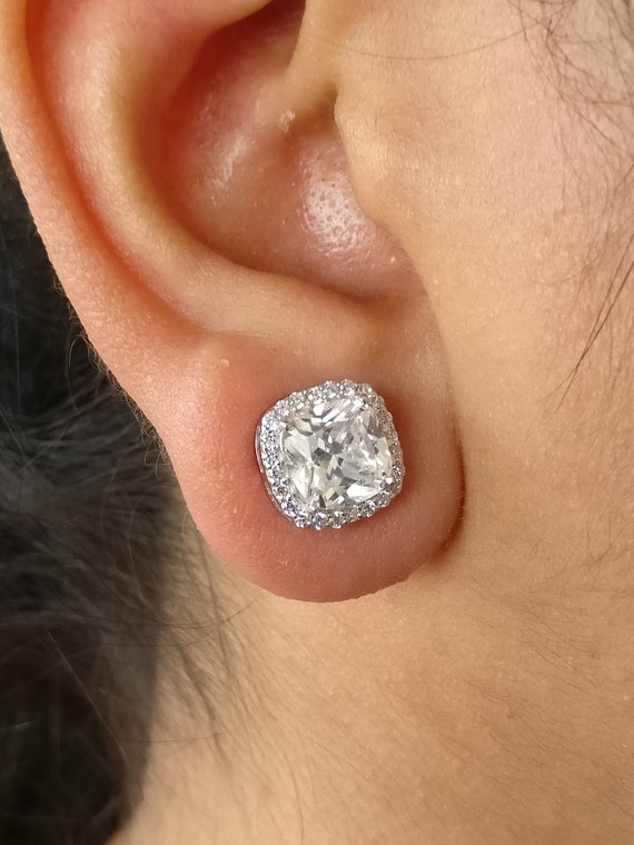 Diamond Studs Earrings Pair, Silver 925, White Rhodium