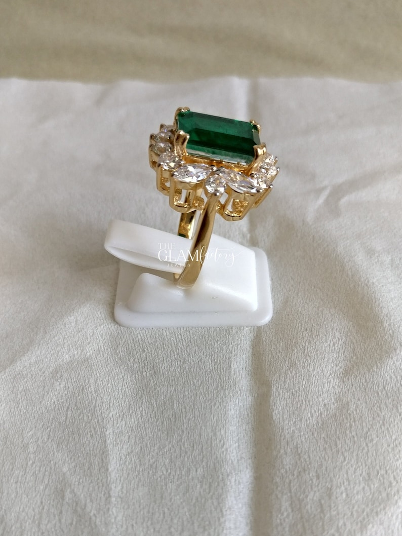 Emerald & Diamond Ring, Silver 925, Real 18K Gold Filled - Etsy