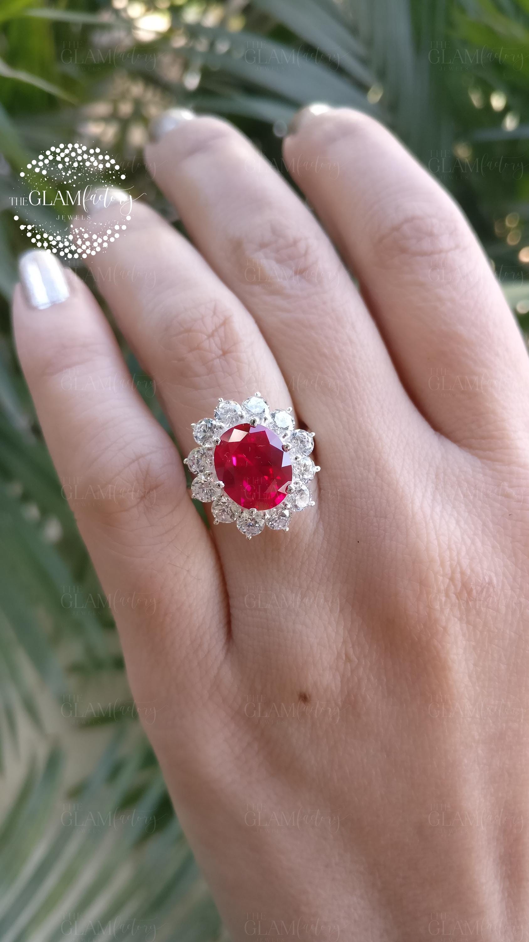 Ruby & Diamond Ring, Silver 925, White Rhodium Plated, Yellow Gold