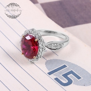 Ruby & Diamond Ring, Silver 925, White Rhodium Plated,