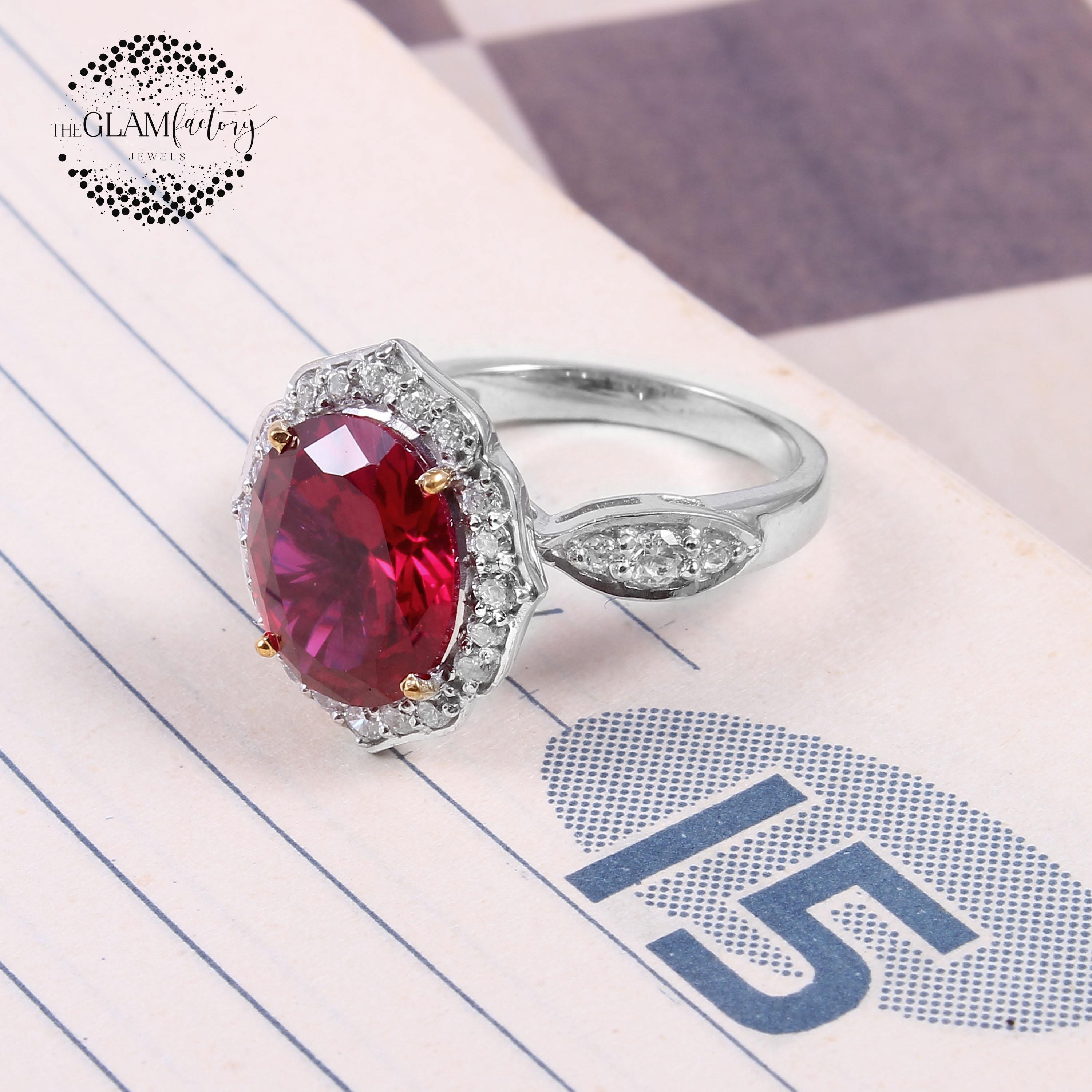 Ruby & Diamond Ring, Silver 925, White Rhodium Plated, - Etsy