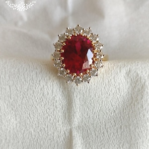 Ruby & Diamond Diana Ring, Silver 925, Real 18K Gold Filled / White Rhodium Plated