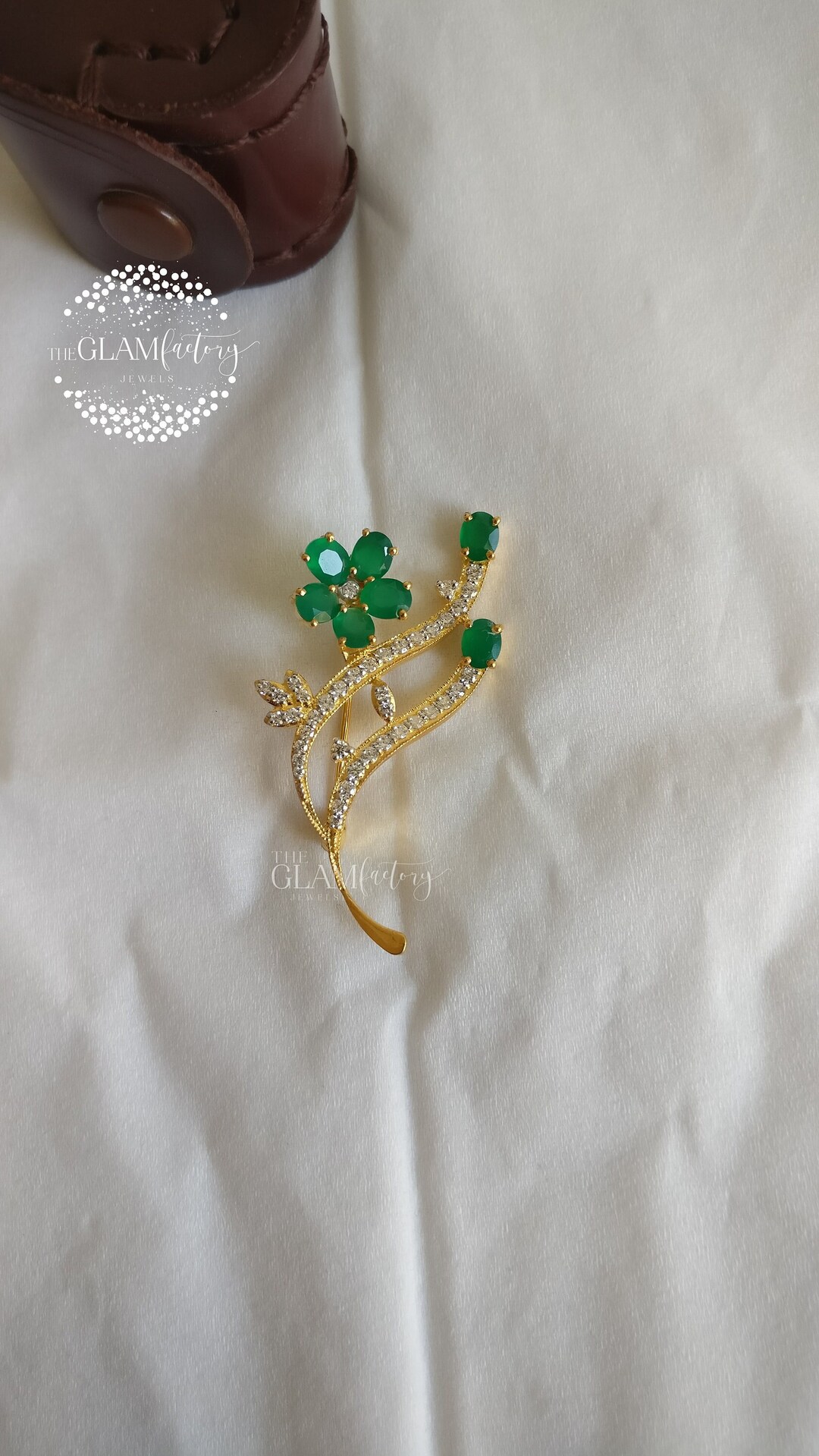 Broche vintage fleurs de tulipes émaillées hématite en argent 835S
