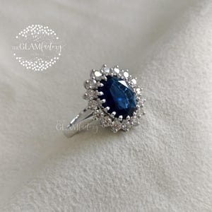 Diana Ring, Sapphire & Diamonds, Silver 925, White Rhodium Plated