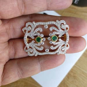Unisex Brooch, Natural Green Onyx, Silver 925, 18K Gold Filled