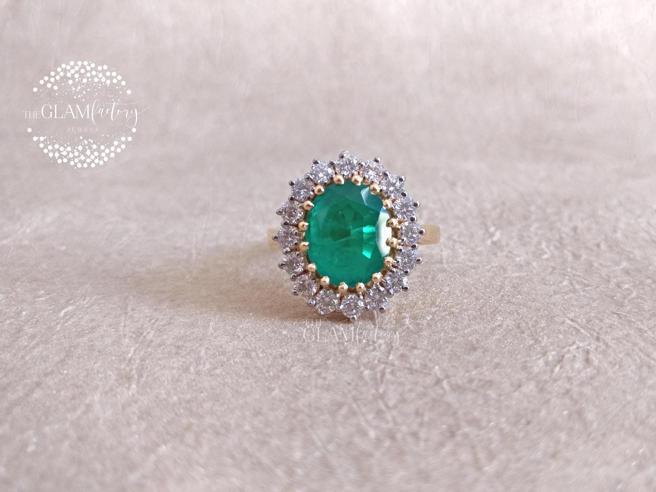 Bague En Or 18 Carats émeraude Et Diamants 1,40 Carat - Style Marguerite, Taille 51, 9,52 G, Occasion