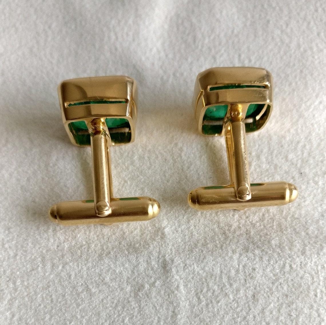 Emerald Octagon Cuff Links Pair Silver 925 Real 18K Gold Etsy