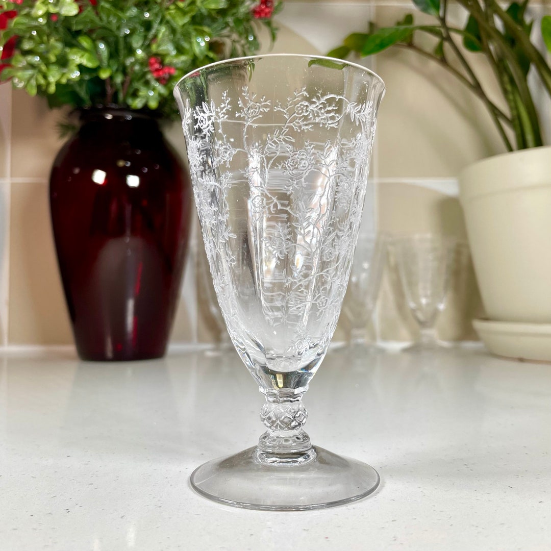 Fostoria Set of 5 June Etched Parfait Glasses Vintage Floral Footed