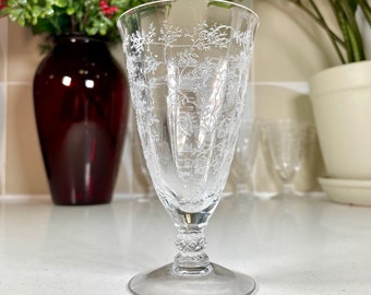 Fostoria Set of 5 June Etched Parfait Glasses Vintage Floral Footed Compote Champaign Cocktail Barware Crystal