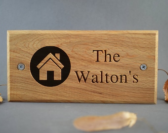 Family House Plaque Laser Engraved Personalized Text at Beech Wood Sign / Plate for Your Door / Apartament Number and Family Name