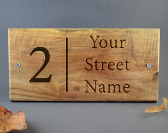 Personalized Laser Engraved Custom Text at Wooden Walnut Sign / Plate for Your House / Door Number and Street Name DIY with UV Protect Oil