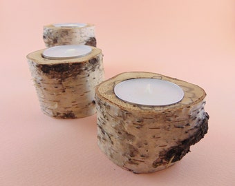 Tree Branch Candle Holders - Set Of 3; Wooden Rustic Tealight Holders, Decoration, Great Birthday gift, Christmas present, Mother's day gift