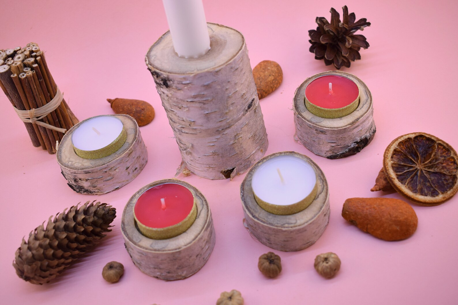 Tree Branch Candle Holders Set of 5 Wooden Rustic Tealight Etsy