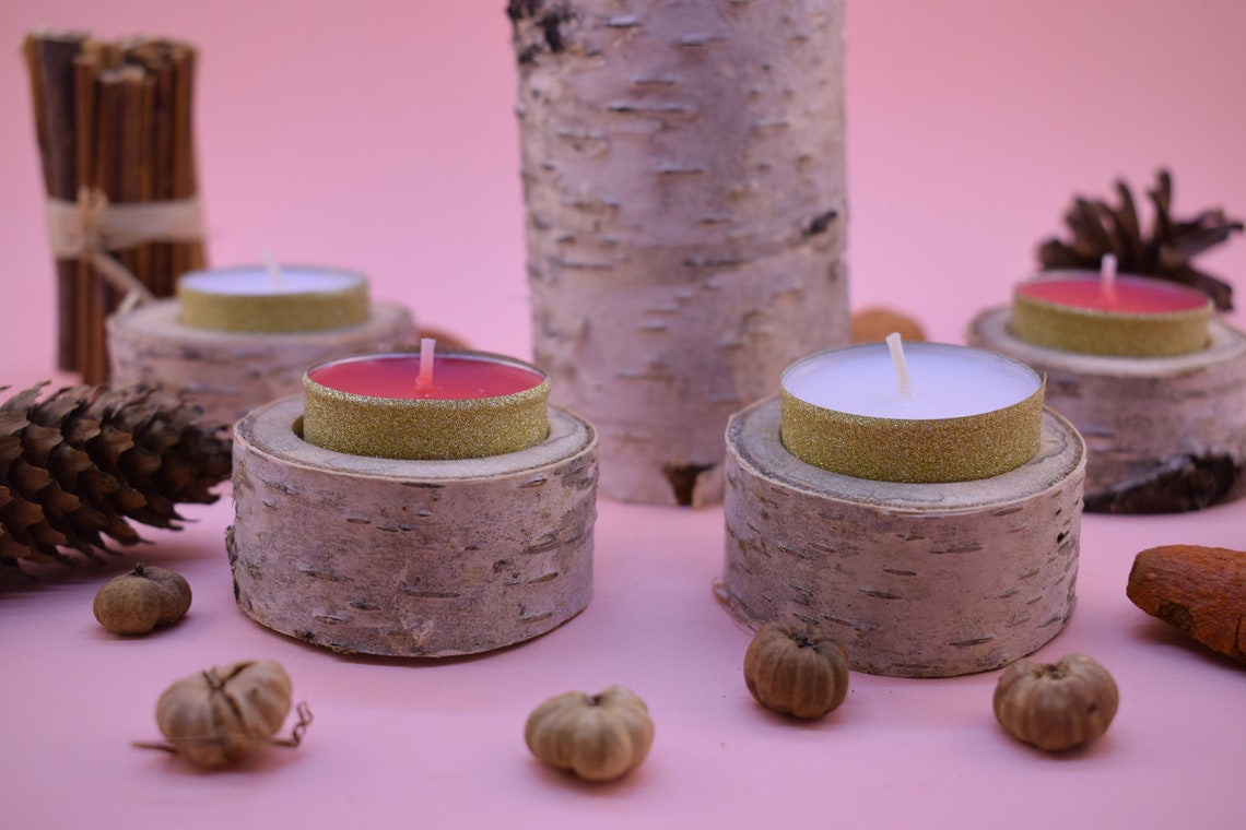 Tree Branch Candle Holders Set of 5 Wooden Rustic Tealight Etsy