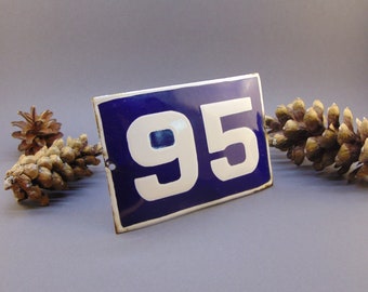 Vintage Sign House Door Number 95 Blue and White Enamel Metal Plate Authentic - Original antique decor for your house or for collection