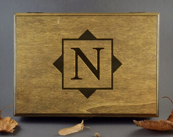 Monogram Personalized Engraved Custom Text at Wooden Memory - Photos - Gifts Box DIY - Wooden box - Keepsake box - Groomsmen gift box