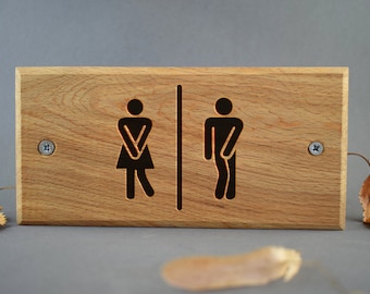 Toilet Door Sign Restroom Bathroom Unisex Modern Wood Sign - Gender Neutral WC Sign - Toilet Door Sign - WC Sign Laser Engraved Personalized