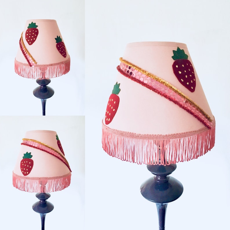 Funky Strawberry Refurbished Vintage Pink Lampshade With Etsy