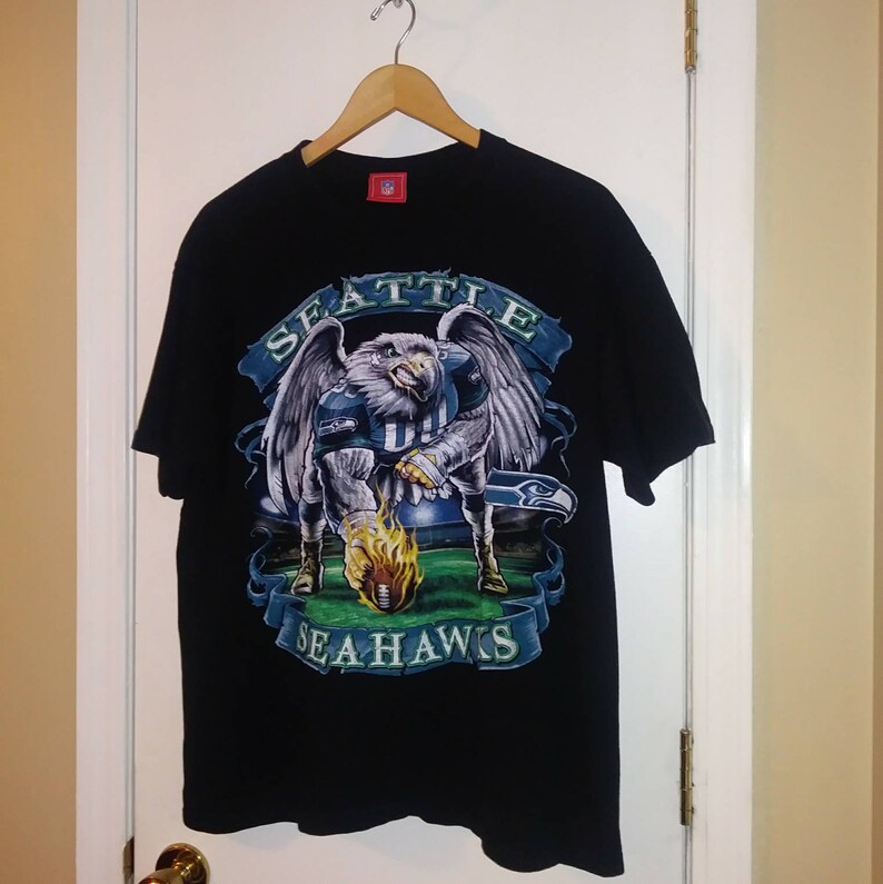 Vintage 1990s Nfl Seattle Seahawks Mens Seahawk Football Player Graphic Tee