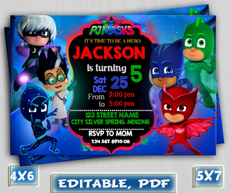 PJ Masks Invitations PJ Masks Birthday Party Invitation | Etsy