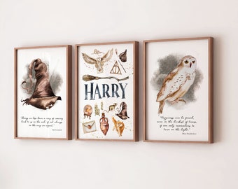 Wizard Nursery Print Set of 3| Wizarding World Name Print | Magic Kids Room Wall Art | Wizard Theme Baby Gift | New-born Gift | Potter Baby