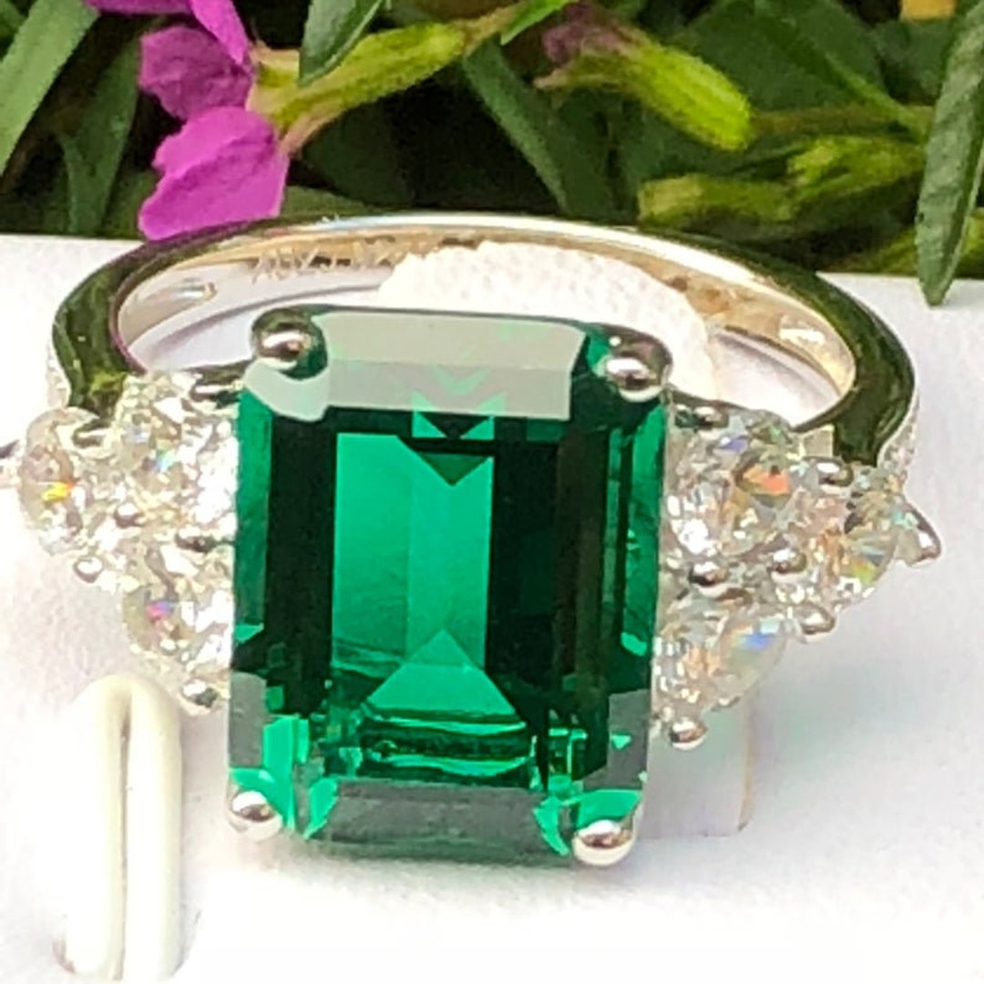 Engagement Ring Emerald Cut Created Emerald Engagement Ring Etsy