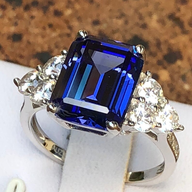 Tanzanite Ring Emerald Cut Created Tanzanite, Tanzanite Engagement