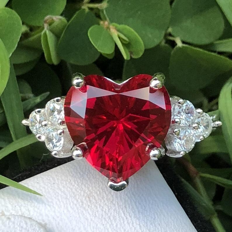 Ruby Ring: Created Ruby Engagement Ring, Heart Shape Ruby Ring ...