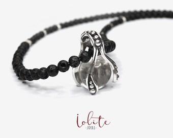 healing gemstone LAVA /& CUARTZ NECKLACE tribal jewelry spiritual jewelry handmade stearling silver talisman pendant mala necklace.