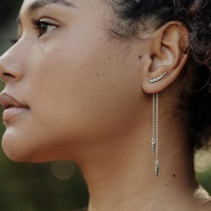 ALTERNATIVE climbers earrings with CHAINS, Sterling silver 925, Ear cuff earrings, Bohemian jewelry, Dainty cute elegant, Handmade by me.