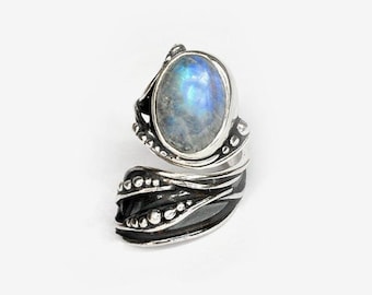 Big Moonstone Ring Handmade Sterling Silver One Size Unisex