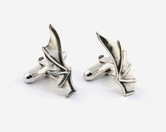 Sterling Silver Dragon Wing Cufflinks – Handmade Men's Fantasy Jewelry Gift