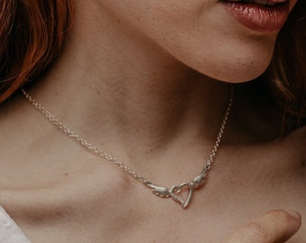 WINGED HEART PENDANT, sterling silver, dainty pendant, delicate, magic jewelry, handmade by me.