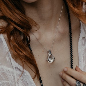 CRYSTAL QUARTZ BALL pendant, handmade sterling silver, talisman, healing gemstone, witches jewelry,spiritual jewelry, tribal pendulum