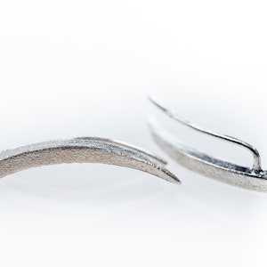 Pu&ograve; includere: Un paio di orecchini d'argento con un design curvo leggermente strutturato. Gli orecchini sono semplici e moderni.