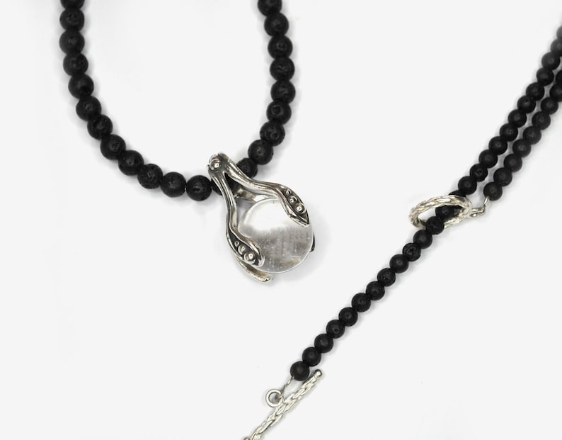 healing gemstone LAVA /& CUARTZ NECKLACE tribal jewelry spiritual jewelry handmade stearling silver talisman pendant mala necklace.