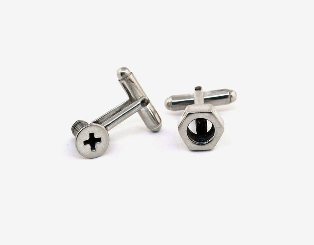 Nut and Screw Cufflinks, Sterling Silver, Steampunk, Gift for Man, Man