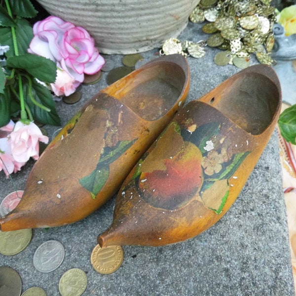 Pair of child's clogs, Vintage French  fit about 8 year old handmade in St Claude,  Jura mountains, Eastern France , lovely display piece,