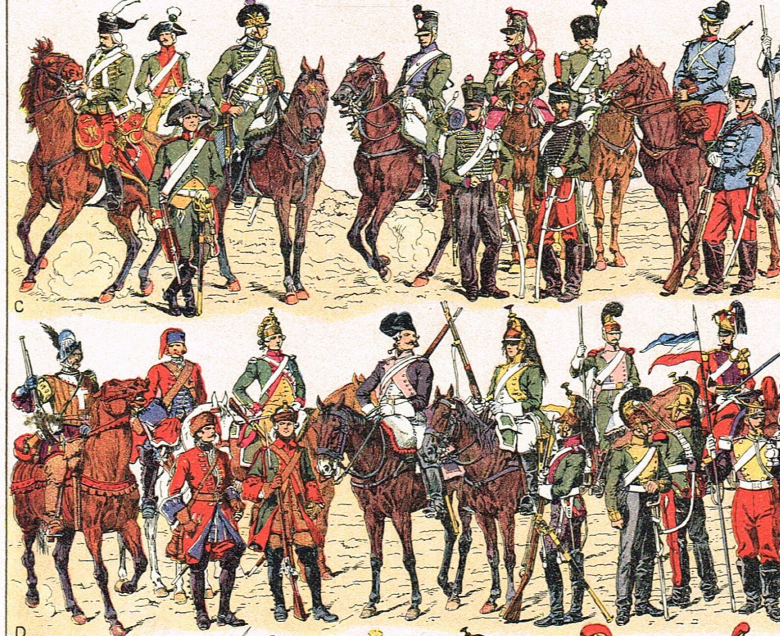 Militär Kavallerie Uniform in Farbe 1930er Französische Enzyklopädie