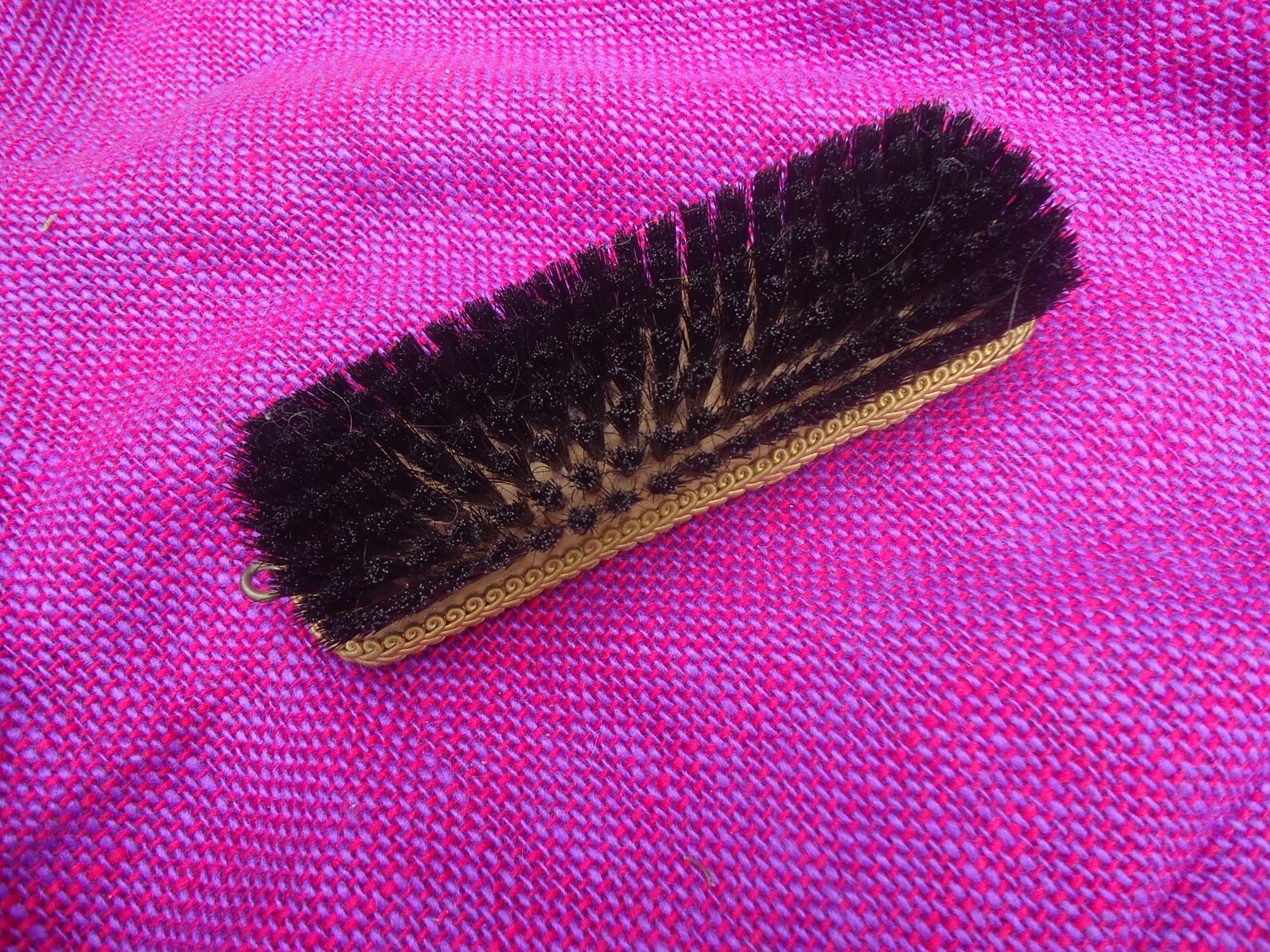 Clothes Brush 1950s Vintage French Velvet Decorated Bristle Brush in