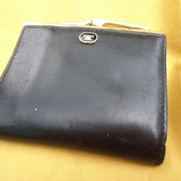 Vintage French black leather wallet by Le Tanneur, perfect condition usable and collectible 4in x 3.5in when closed, 7x4in notes secion VGC